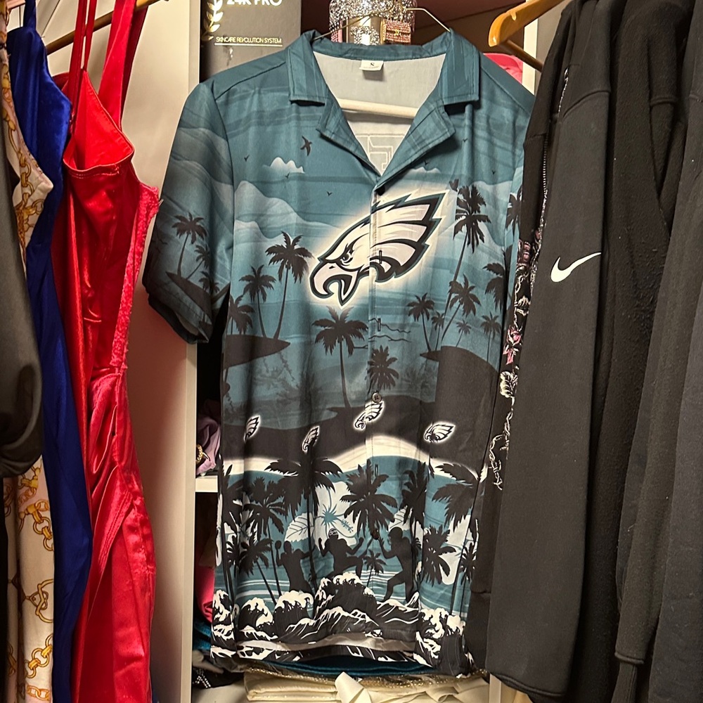 Eagles Themed Blue Hawaiian Shirt